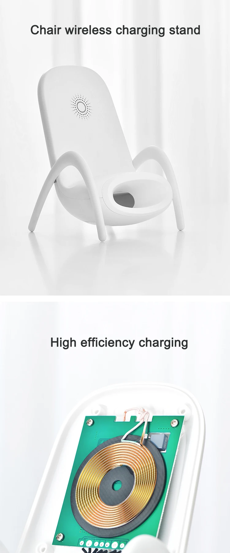 Portable Mini Chair with 10W PD Fast Charging Electric Wireless Charger with Flexible Desktop Stand for Mobile Phones Earphones