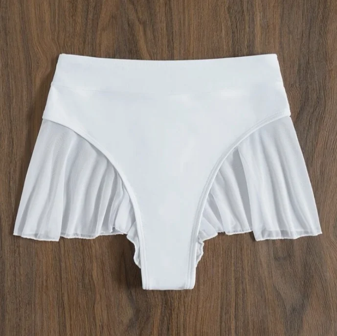 NEW STOCK Two Colors Thong Bikini Bottom Sheer Mesh Ruffle Skirt