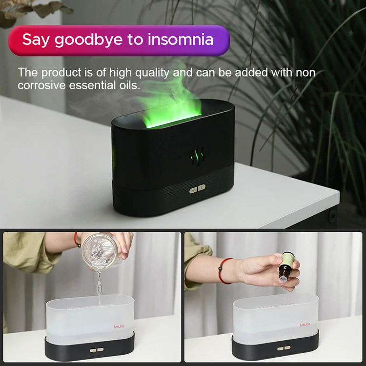 Flame Humidifier Lamp Water Atomizer Mist 180ml Simulation Fire Essential Oil Humidifier 3D Flame Aroma Diffuser