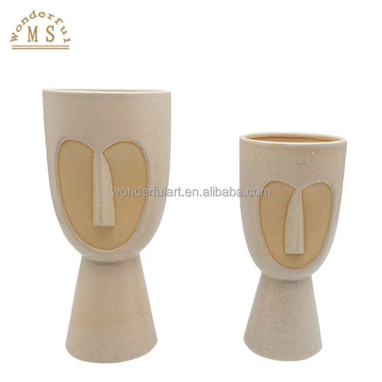 Modern Ceramic Face Vases for Home Decor Carved Art Face Style flower Vases Black and White Human Face Vase Creative Statue Pot