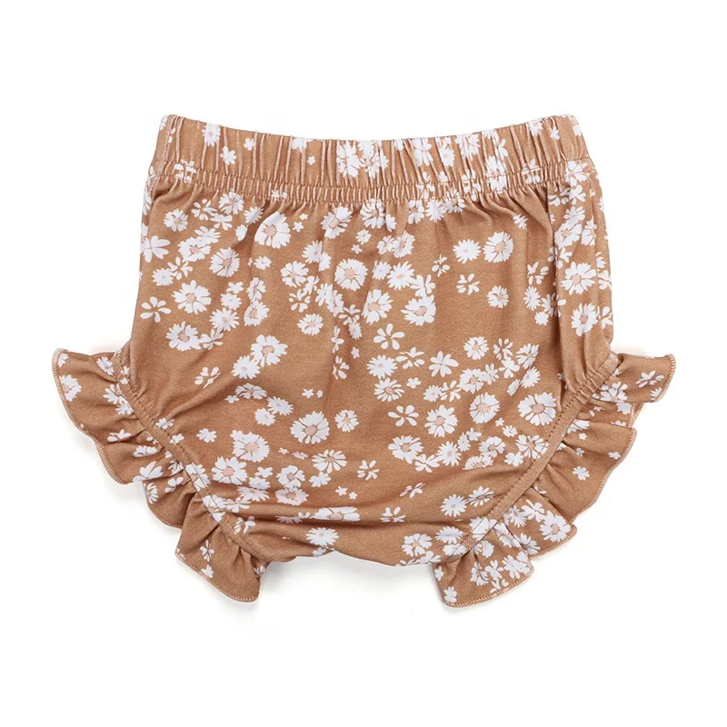 Оптовая продажа бутик детской одежды коричневые маленькие эластичные шорты с хризантемой для девочек повседневные кружевные ноги детские шаровары