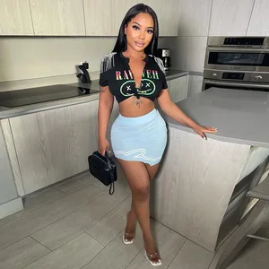 Women's Summer Sexy New T-shirt V-neck Short Sleeve Cut Out Cleavage Skinny Tassel Letter Print Crop Tops