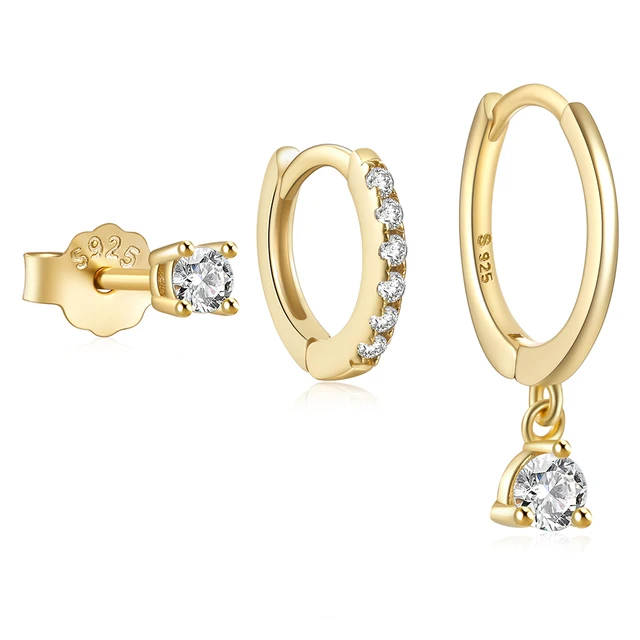 3pcs/Set Multiple Styles 18k Gold Plated Simple Star Moon Opal 5A Zircon 925 Sterling Silver Earrings For Women Gifts