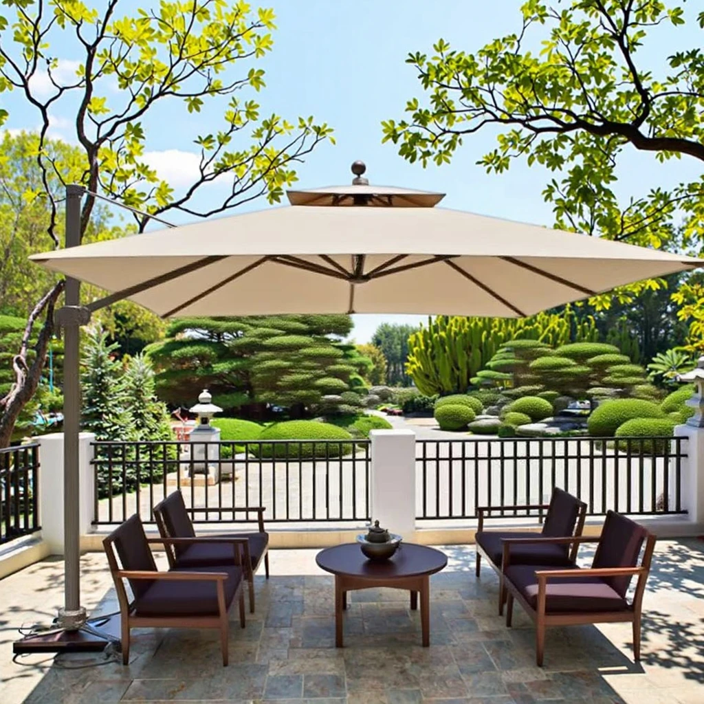 functionality of oversized patio umbrella FIM C-series 10.5' Hexagon Offset Effortlessly adjust and secure the umbrellas angle with our user Costway Oversized Double Sided Patio
