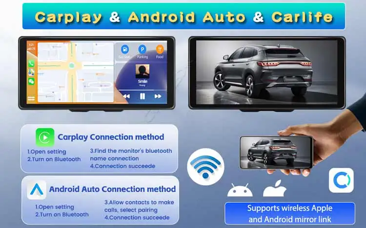 10.36 Inch 4K Car Display with Backup Camera & Hi-Res Audio