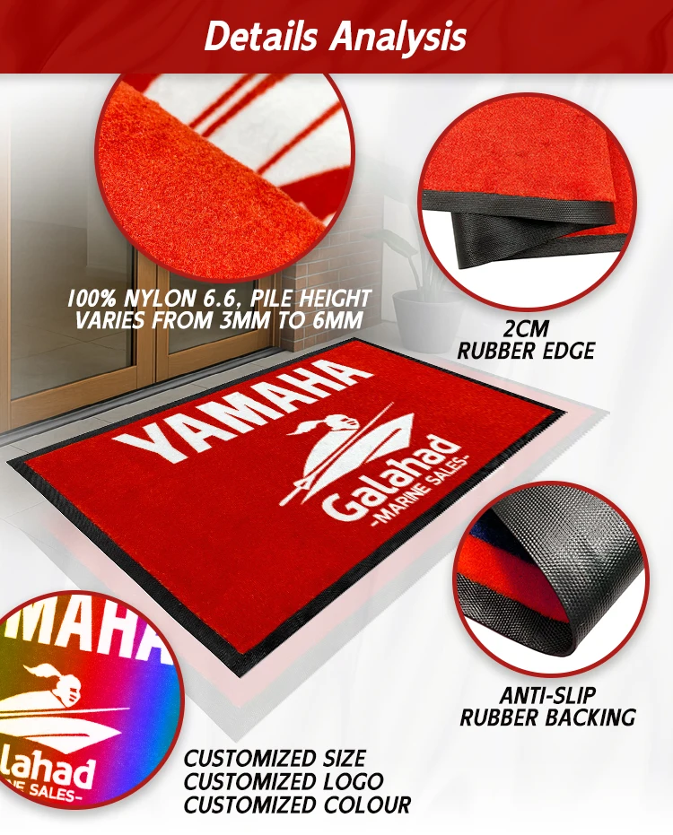 Custom Nylon Rubber Logo Entrance Door Mat for Sports Industry details