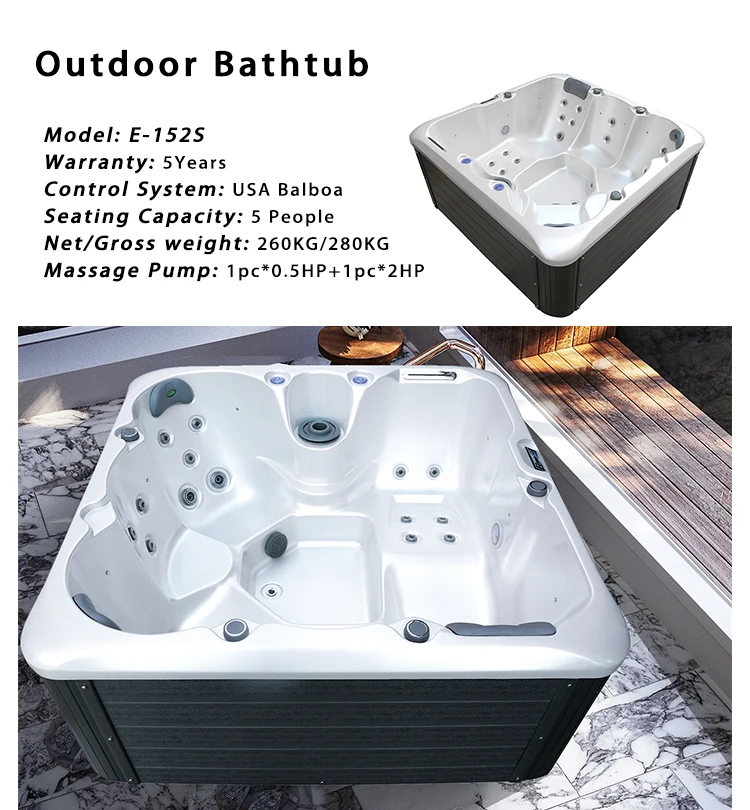 CE/SAA/ETL Approved American Acrylic Hot Tub with 5 Years Warranty 3KW Heater and 26 Jets for Outdoor Relaxation