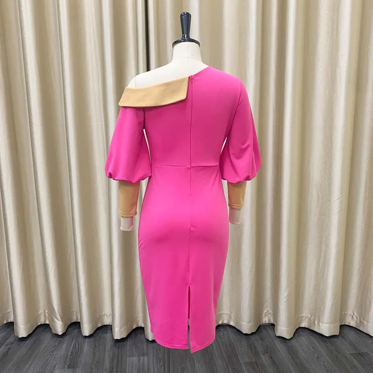 New Patchwork Color Bag Buttock Off-the-shoulder Bubble Sleeve ...