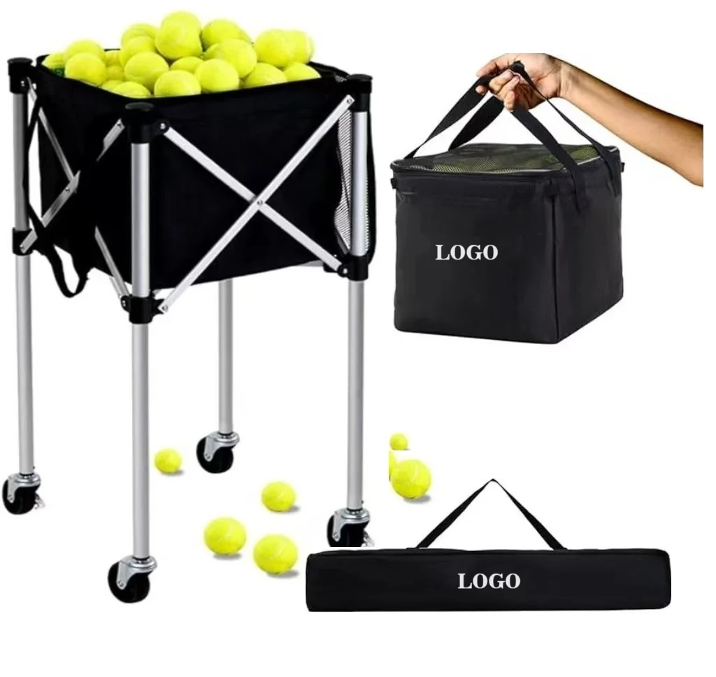 Custom Portable Tennis Training Coach Caddy Large Storage Folding Movable Trolley Practical Tennis Ball Basket Cart With Wheel manufacture