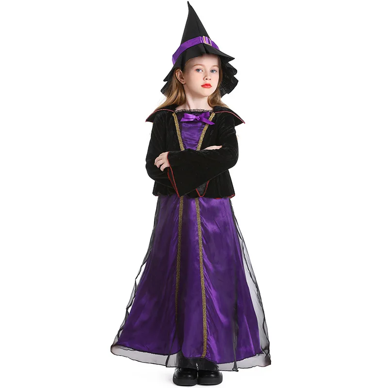 sachin and babi light blue dress Halloween Witch Dress Girl Evil Queen Cosplay Costume Handmade Knitted  Tulle Tutu Ruffles Floor Length Princess Outfits main image 1