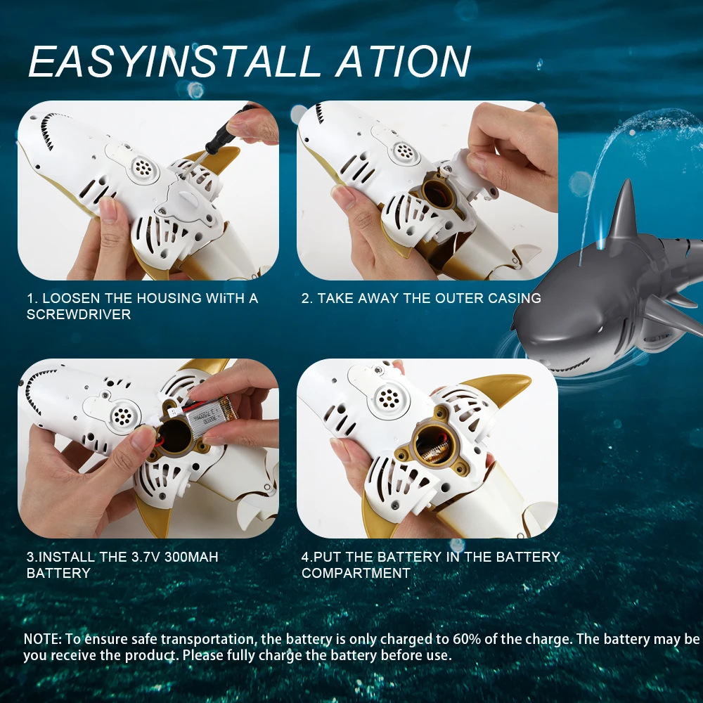 HW 2.4G Radio Control Bath Fishing Toys Golden RC Shark Waterproof Shark RC Toy Remote Control Shark