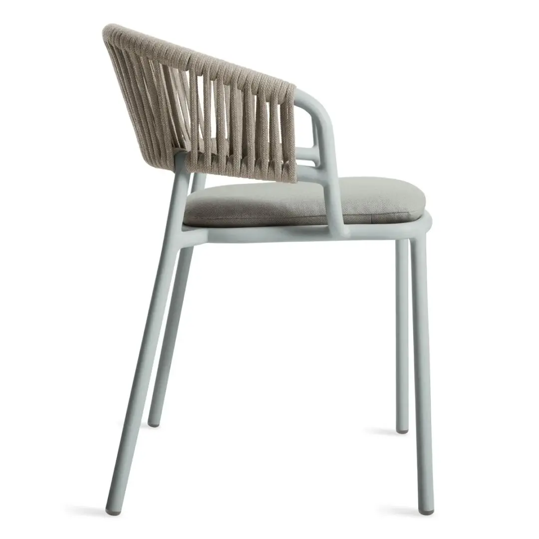 Современный дизайн алюминиевая рама плетеная веревка уличное боковое кресло для внутреннего двора и ресторана штабелируемое