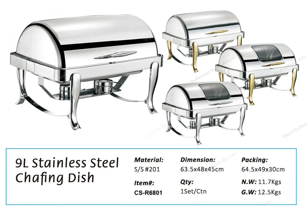 Multi-Purpose Rectangle Chafing Dish, 9L Hydraulic Roll Top Cover, for Soups/Stews/Desserts in Hotels