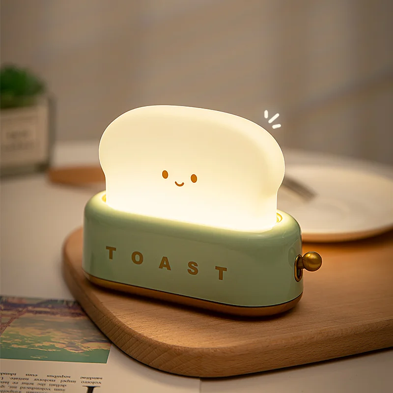 Creative LED Bread Maker Night Light USB Charging Dimming Table Night Light Student Fun Switch Bedside Mood Light for Girl Gift