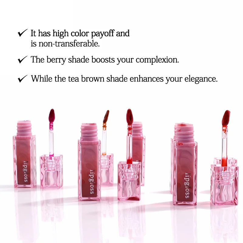 product new arrival waterproof vegan lip tint no logo high quality pink red glossy mirror lip gloss-3