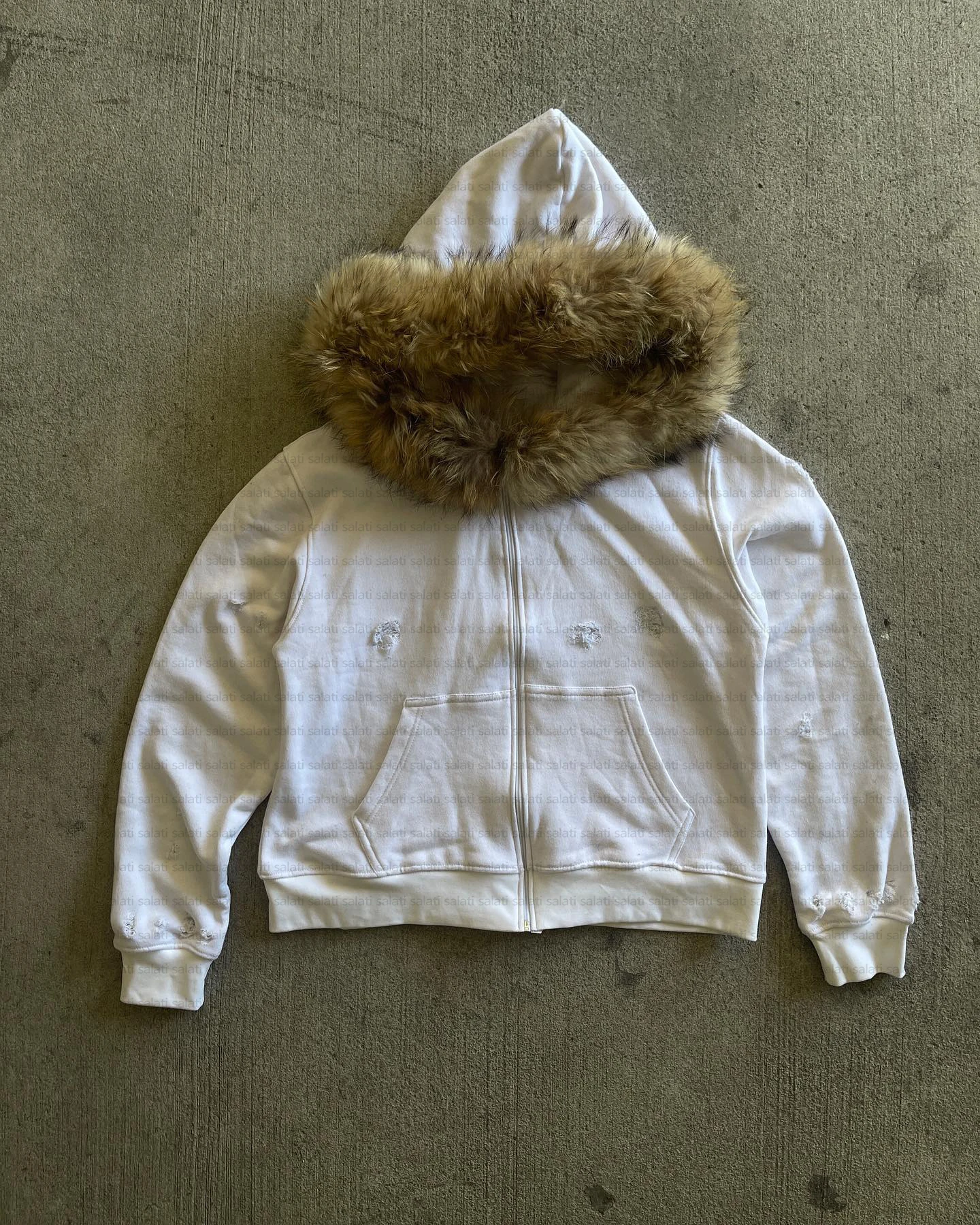 Custom Essentials Streetwear 400GSM Heavy Weight Oversized Cotton French Terry Plain Zipup Detachable Faux Fur Hoodies for Men gallery 8