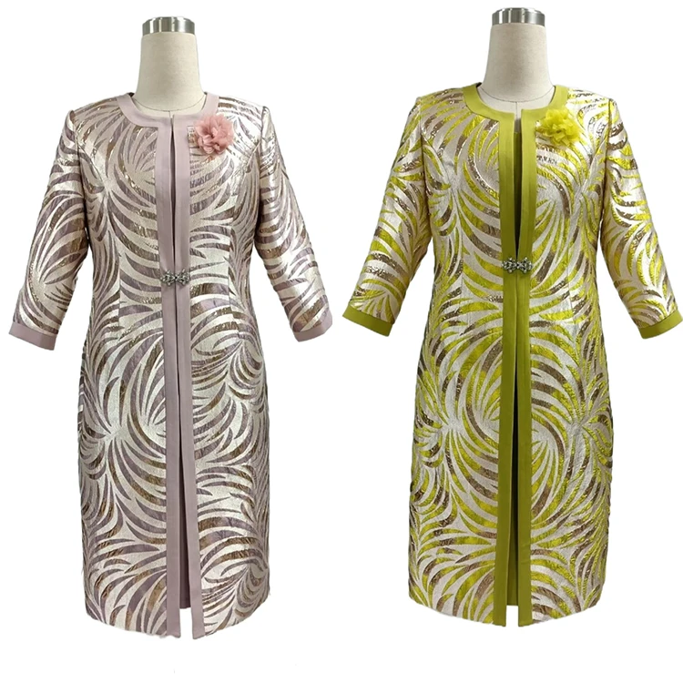 New Arrival Print Long Coat With Dresses for Older Women to Church Attire  Designer Elegant Ladies Skirt Suits