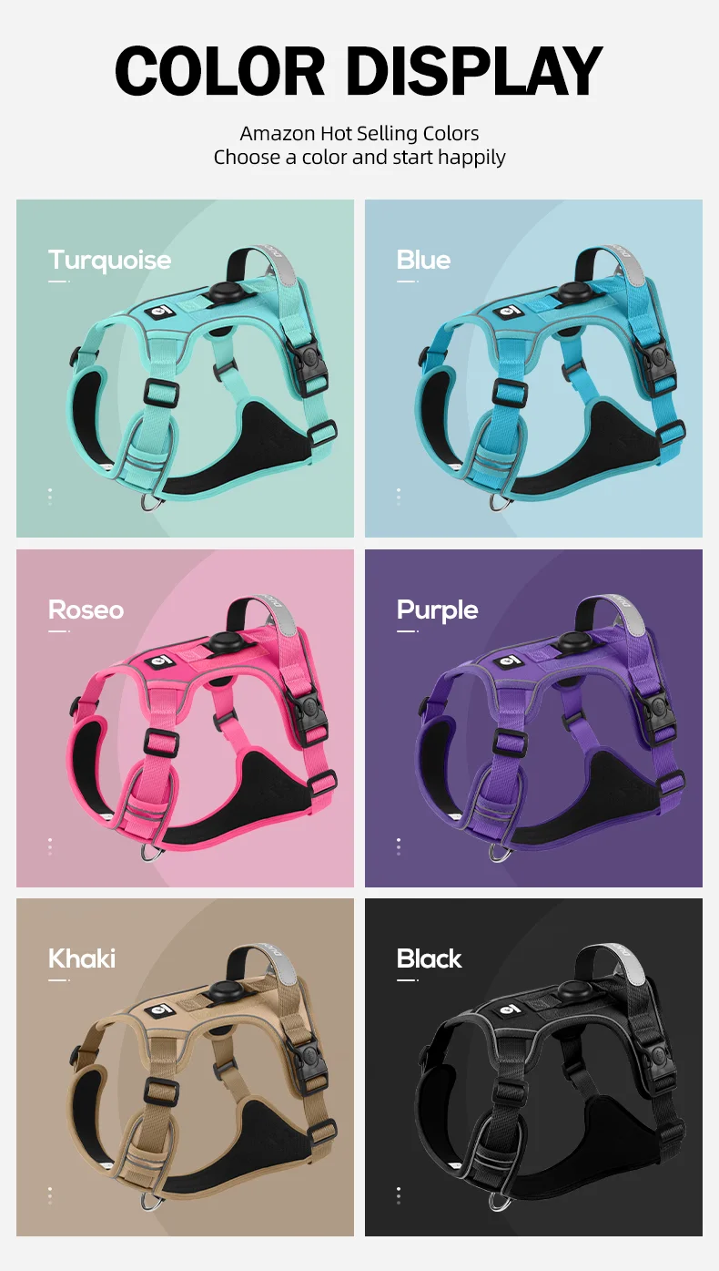 Medium Large Dog Vest Harness Breathable Nylon 1680D Oxford Cloth Reflective Handle Dog Harness with Air Tag Holder