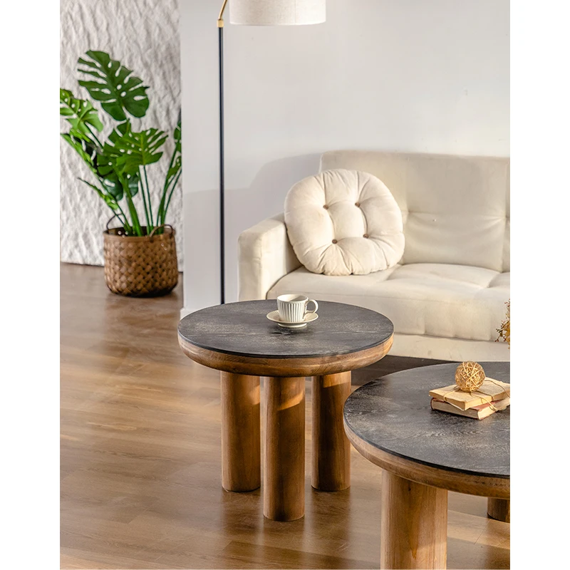 Round Tea Table Solid Wood Coffee Table Vintage Designer Solid Wood Art Japanese Style Coffee Table