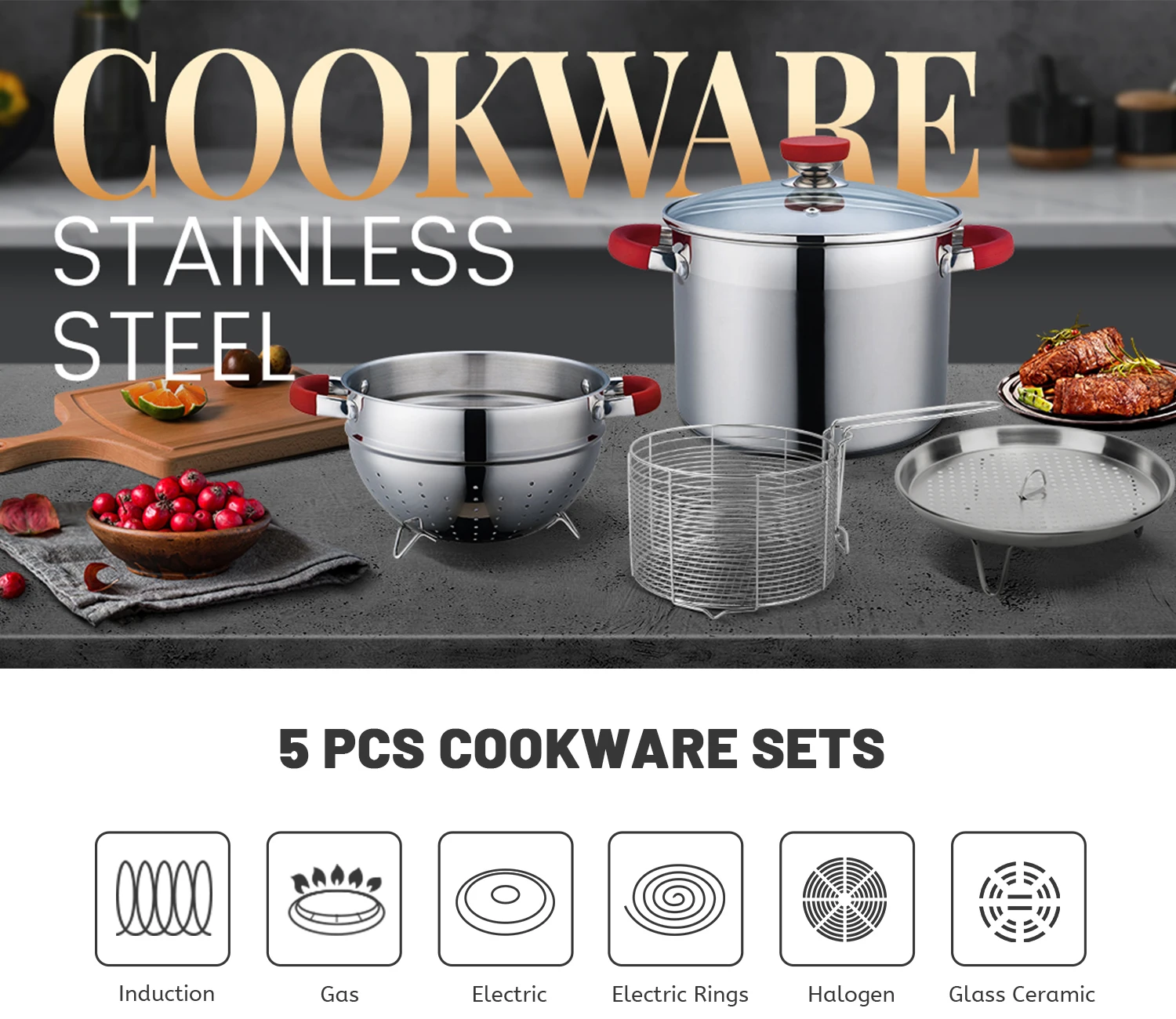 Wholesale Customization Multifunction Cookware Set Stainless Steel