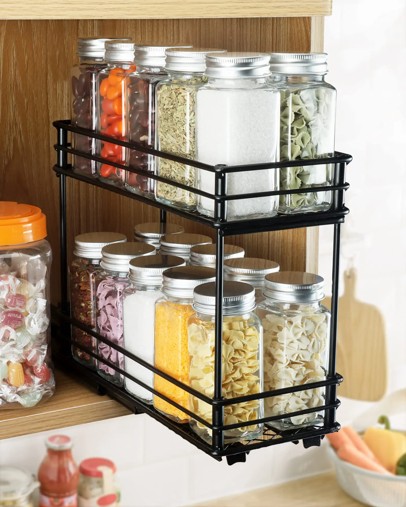 Kitsure 2 Tier Spice Rack Durable Pull Out Spice Rack For Kitchen