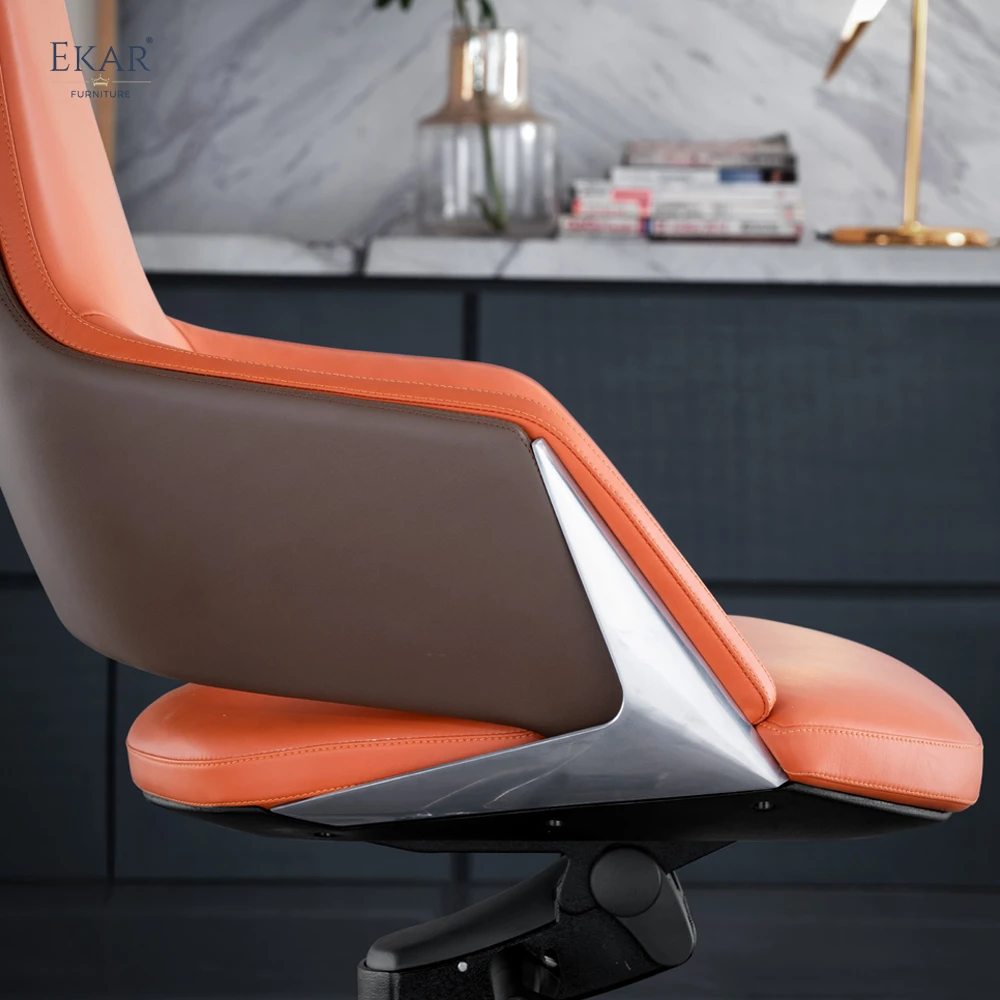 Premium Italian Leather Office Chair - Seamless Design with Reinforced Aluminum Alloy Base supplier