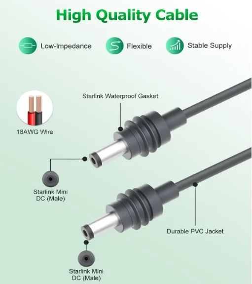 Starlink Mini DC Power Cable Male to Male Jack DC Power Extension Cable 18AWG Compatible with Starlink Mini for Starlink Mini插图3