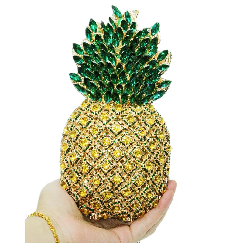 Luxury Crystal Green Pineapple Evening Bags Ladies Party Purse Chain Clutch Bags Female Diamond Handbags