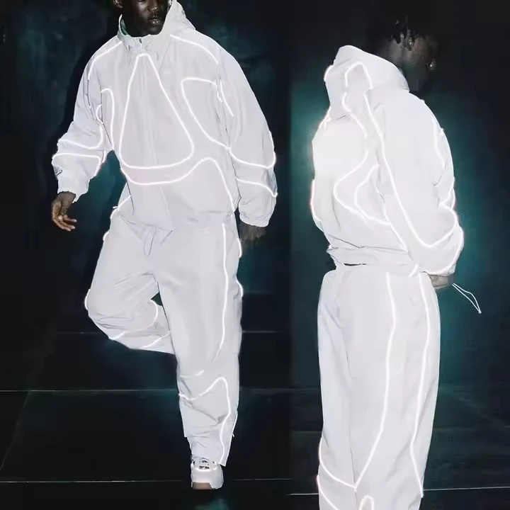 Custom Oversize Sportwear Streetwear Casual Sweatsuit 3M Reflective Jacket and Jogger Set Windbreaker Nylon Men's Tracksuit gallery 4