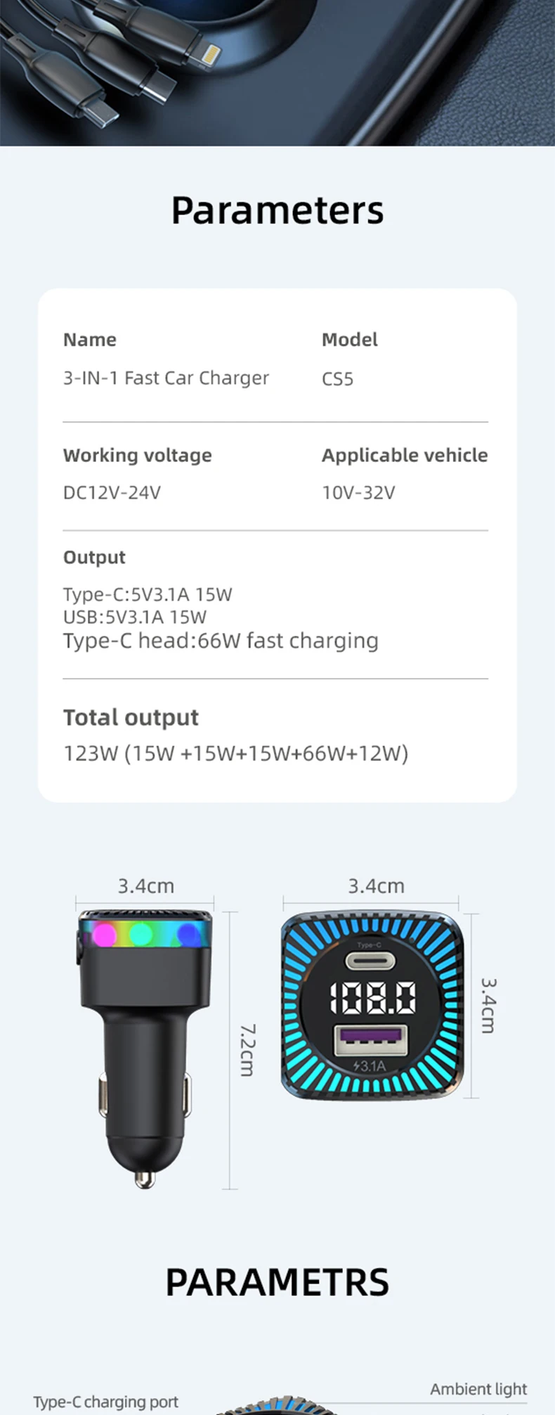 Fm Transmitter Car Mp3 Player U Disk Playback 66w Usb Fast Car Charger
