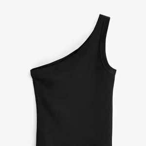 2026 Women's Fashion Oblique Shoulder Long Knitted O-Neck Solid White Breathable Velvet Ice Silk Cotton Thread Casual Tank Tops