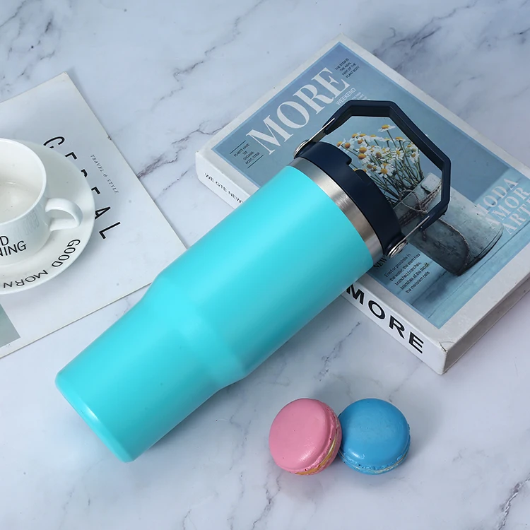 Stainless Steel Flip Straw 30 Oz Tumbler With Handle Matte Colored