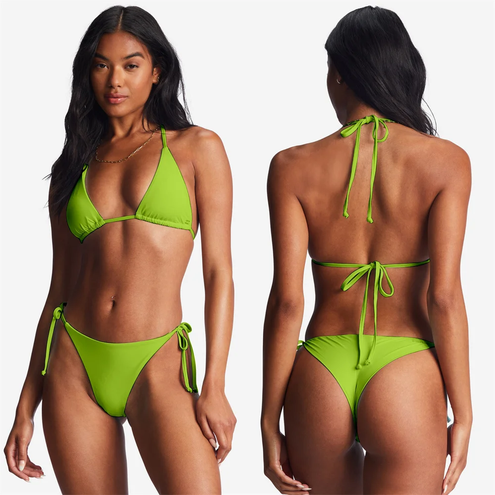 Women's Triangle Bikini Plain Color String Bikini Set Two Piece