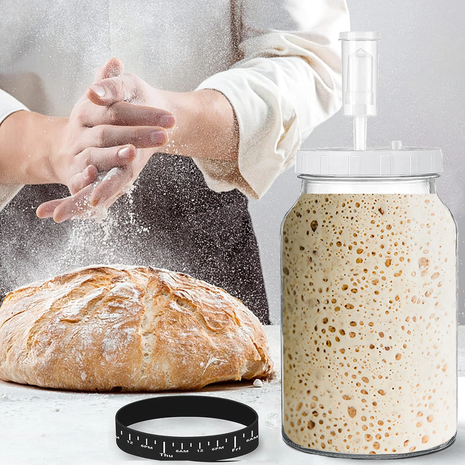 Yongli Fjg008 Fermentation Jars Sourdough Starter Kit With Airlocks And Airtight Screw Lid Sour