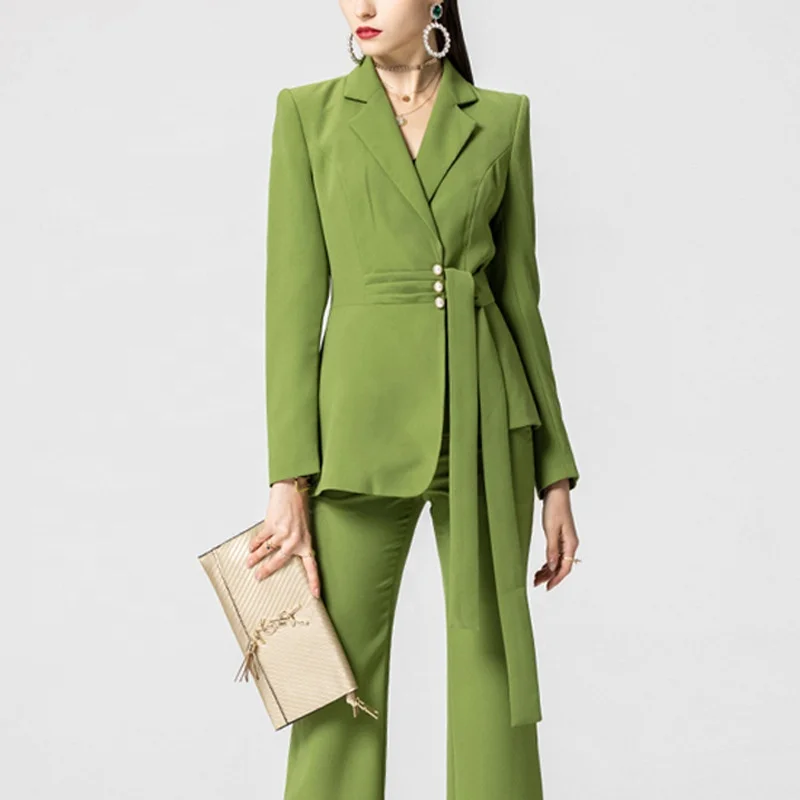 Traje profesional de moda para mujer, traje verde Formal de