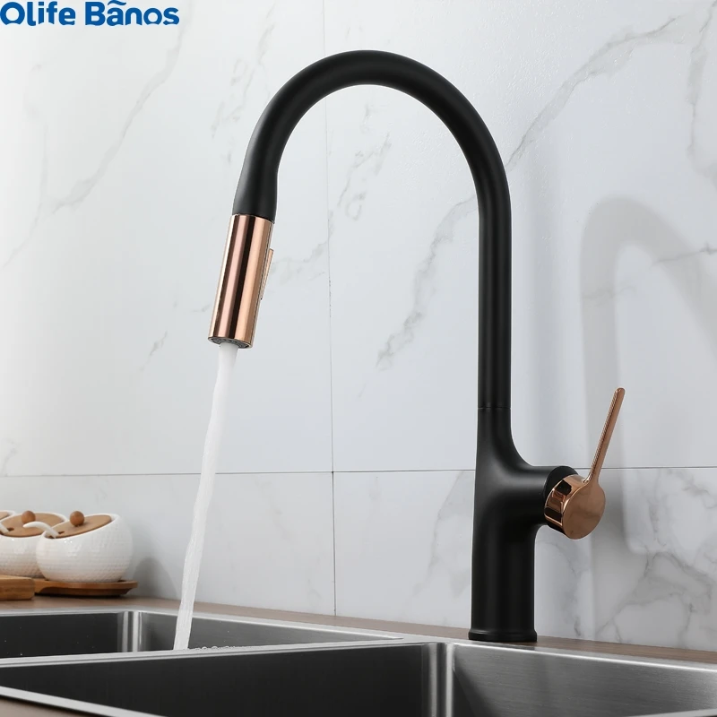 product rose gold black  sink  faucets commercial 304 sus pull down sprayer spring kitchen faucet sink tap-20