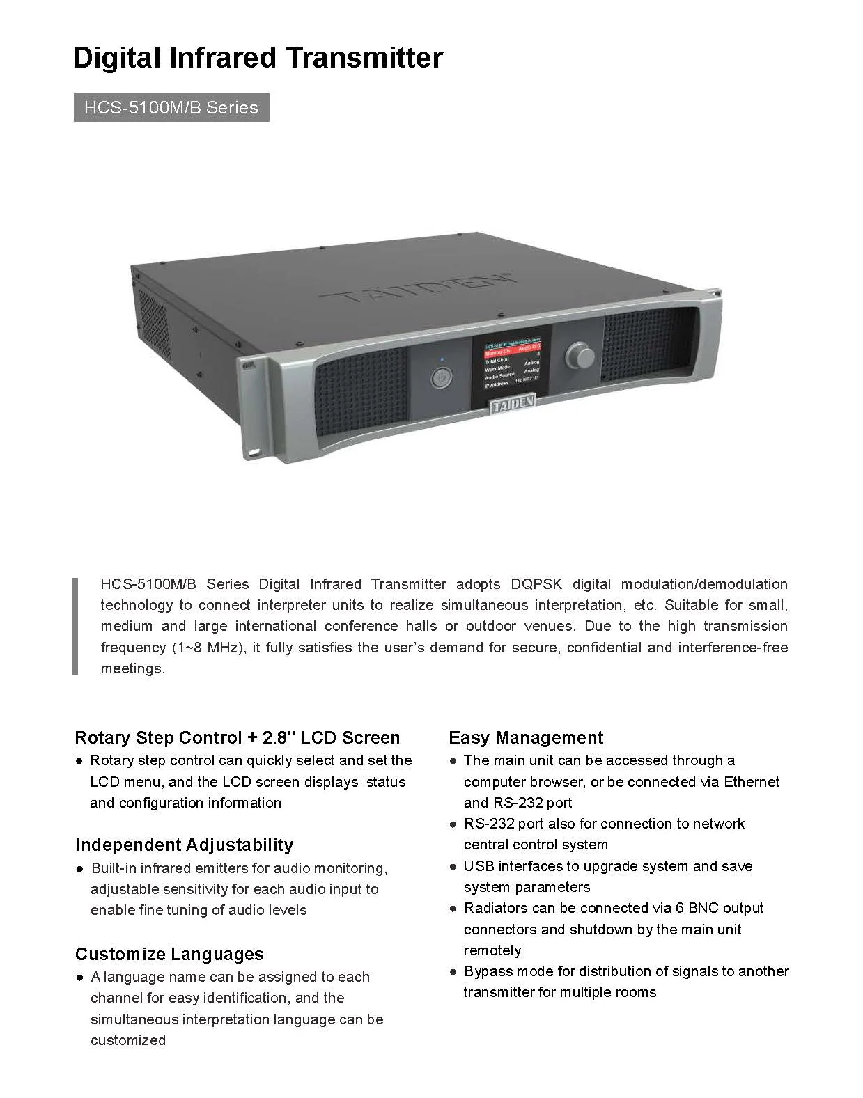 TAIDEN HCS-5100MA/FS/08B 8 CHs Digital Infrared Transmitter| Alibaba.com