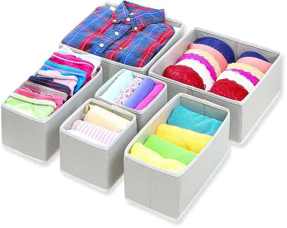 6Pcs Foldable Drawer Divider Closet Organizer Underwear Bra Sock Storage  Box