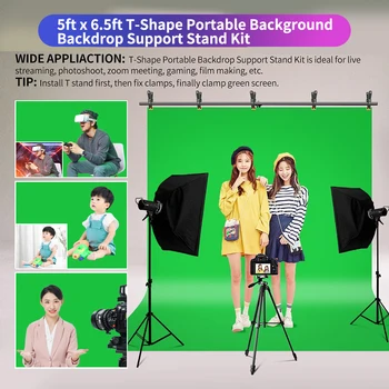 YELANGU Green Screen Backdrop with Stand Kit 6.5X5ft Portable Photographic Studio Photo Background for Streaming detail image