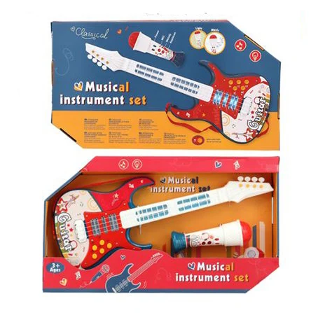 Jinming Electric Guitar Toys 4 Strings Musical Instrument Guitar Toy with Microphone