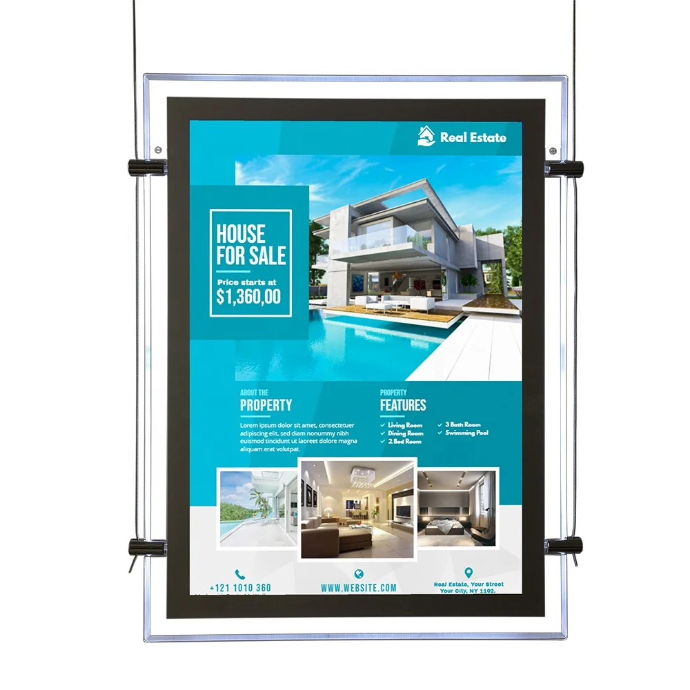 2025 New Design Advertising Door Hangers Real Estate Acrylic Window Display Led Flyer Holders