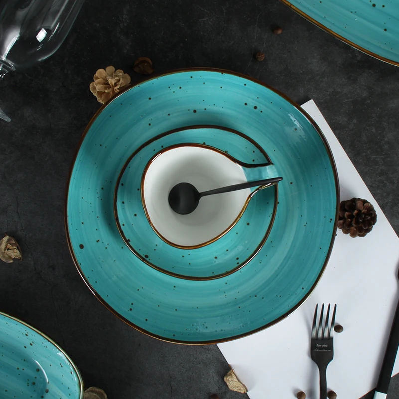 Handpainted Retro Style Ceramic Dinner Ware Set with Plates Bowls