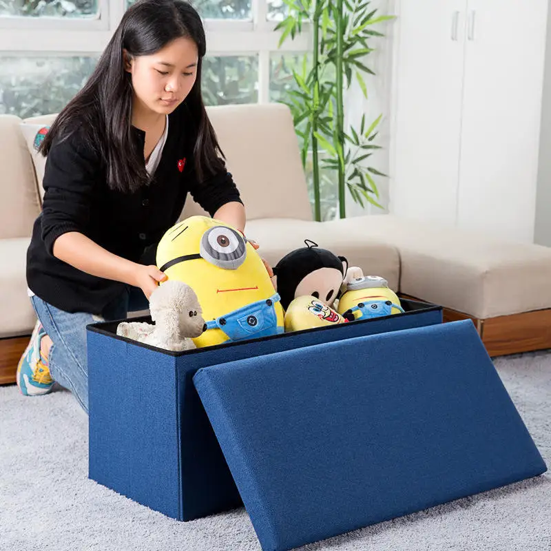 Hot-selling Modern Multifunctional Rectangle Grey Cotton Linen Folding Storage Ottoman Stool-Padded Ottoman Bedroom Apartment supplier