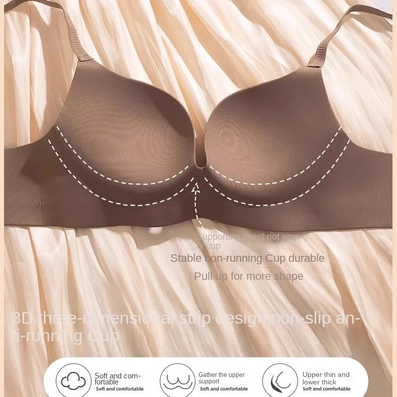 Simple Small Breasts Show Large Push-up Bra Wholesale Women's Seamless Underwear Girls No Underwire Medium Thick Cup Bra