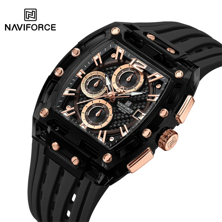 NAVIFORCE Official 7105 Six Finger Chronograph Watch Plastic Wrist Watch Silicone Strap Sport Watches