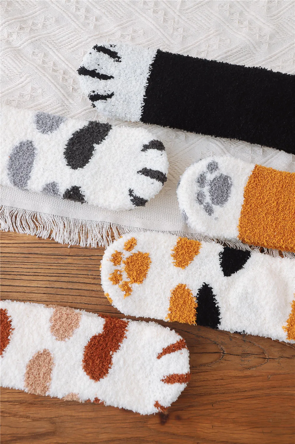 No Shedding Thick Cozy Cat Paw Sleeping Floor Fluffy Socks Cartoon Cute ...