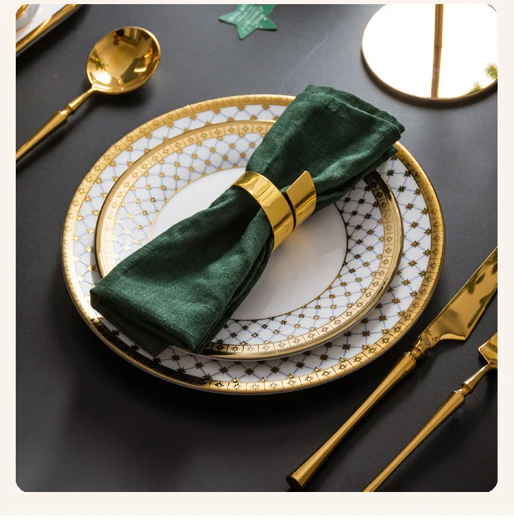 Creative Design Ceramic Dinner Set With Golden Pattern
