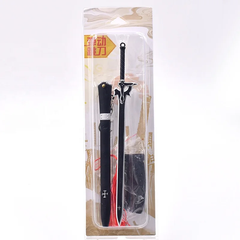 22cm Anime Sword Keychains Mini Japanese Sword Katana Key Chain SAO Elucidators Tiny Sword Model with Ejection Sheath