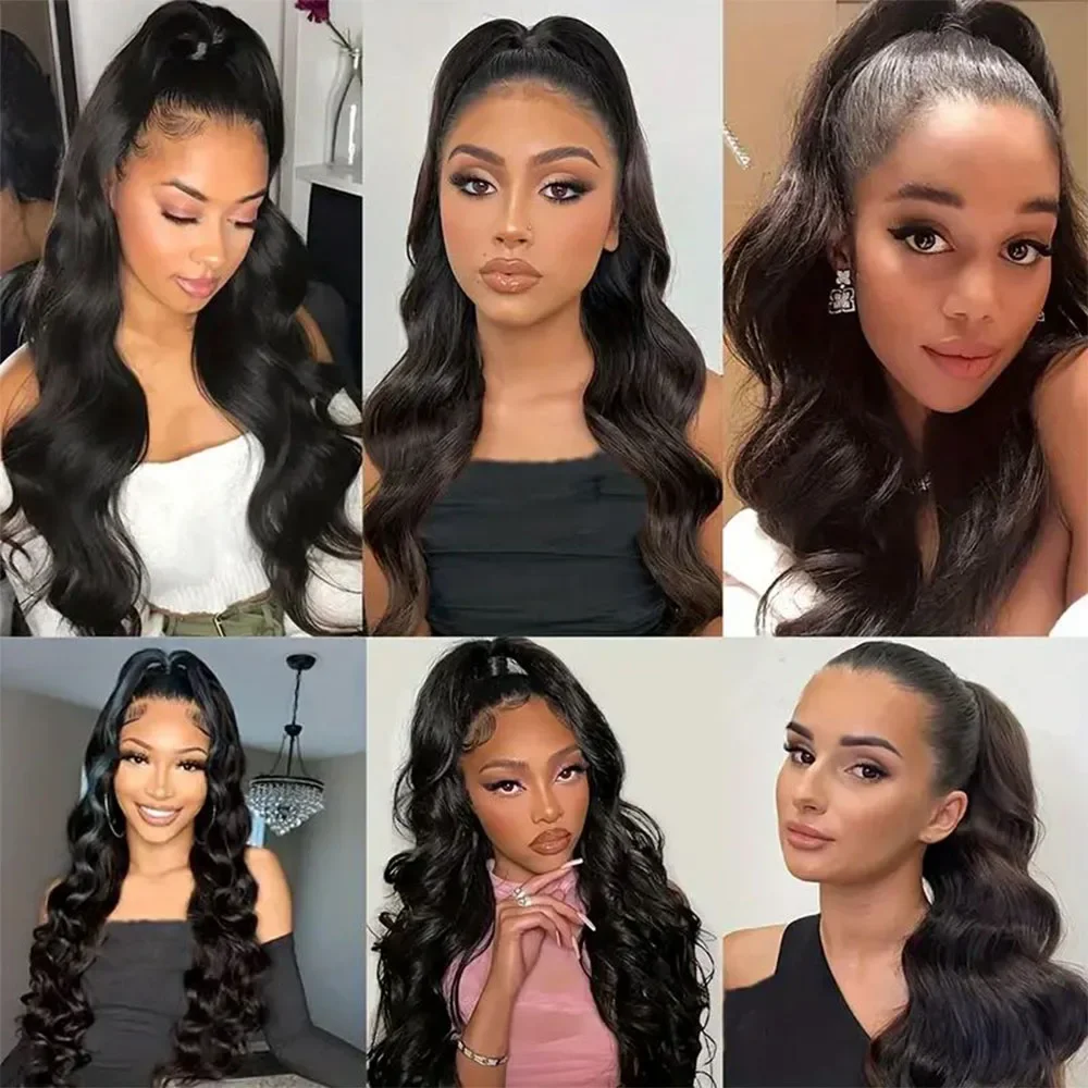 Body Wave Human Hair Ponytail Extension Wrap Around Drawstring_voghion.com