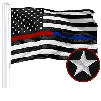 Custom Thin Blue Line Embroidered Flag 3*5 FT Brass Grommets Honoring Men Women Law Enforcement History White Black USA flag